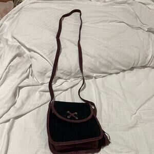 Mondi vintage mini bag burgundy suede black crushed velvet like new w/ tassel